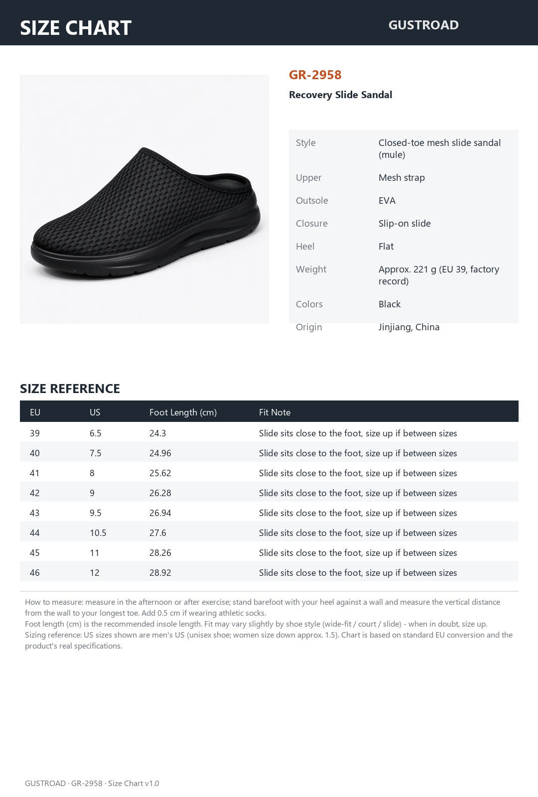 GR-2958 Recovery Slide Sandal - Soft Contoured Footbed, Post-Run and All-Day Rest, Black photo 9