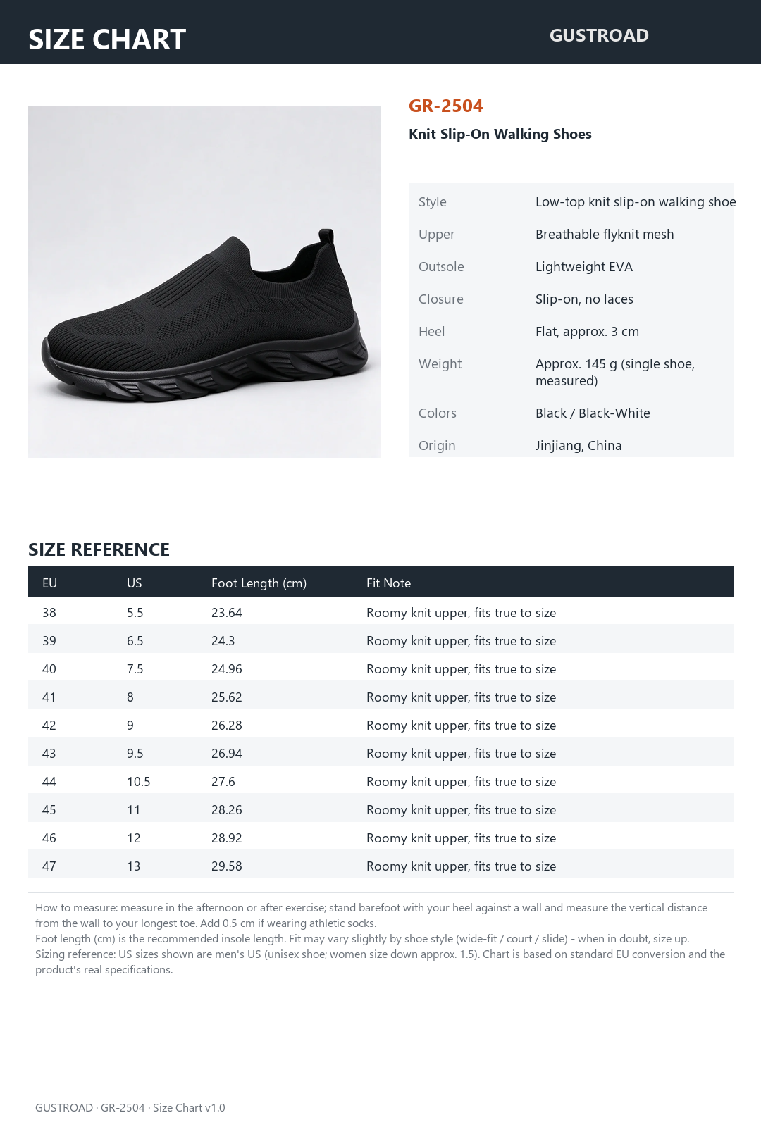 GR-2504 Mens Knit Slip-On Walking Shoes - Lightweight Breathable Flyknit, No-Lace EVA Sole, Black photo 16